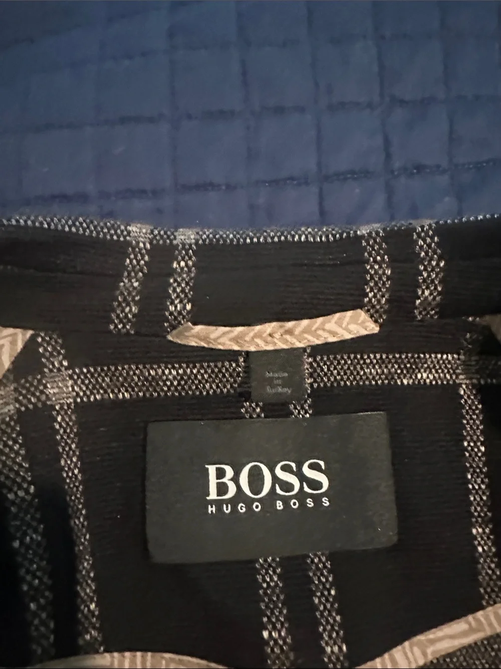 BOSS (Hugo Boss) Black Blazer with Cream Windowpane Check, Slim Fit, 42R